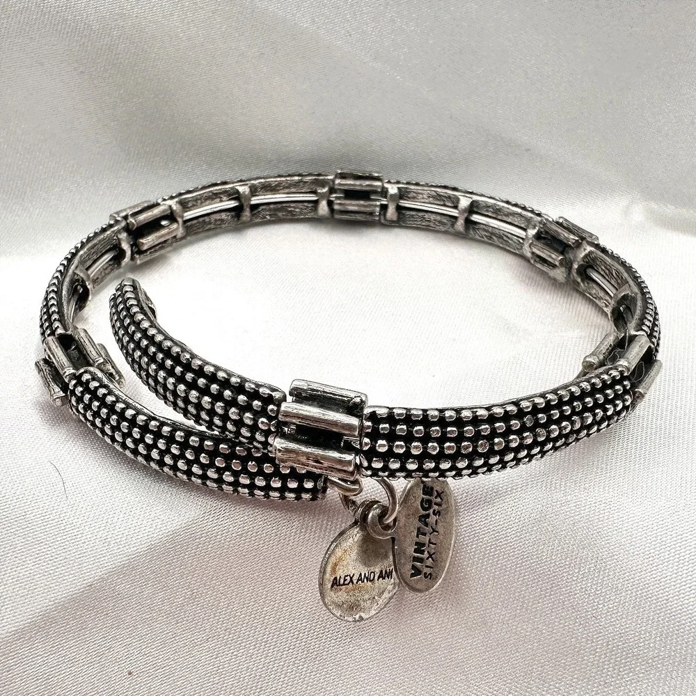 Vintage‎ 60s Alex And Ani Silver tone Textured Bangle Bracelet Fashion Jewelry
